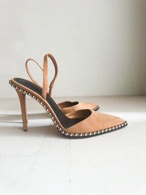 Alexander Wang Natural Beige Suede Studded Slingback Heels 38
